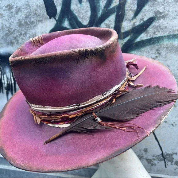PURPLE HAZE Small Custom Dyed Distressed Vintage Resistol Hat Purple Haze Tie Dye Bucket Hat | One Size Fits Most | One Of  main image 2